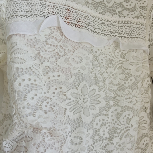 Gibson White Lace Top Large Women's Blouse Short Sleeves. - Picture 3 of 10